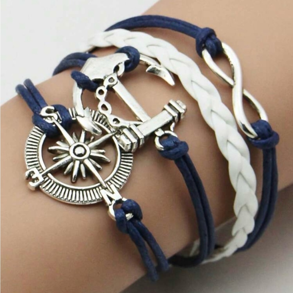 Unisex Nautical Anchor Infinity compass braided bracelet New - Picture 3 of 5